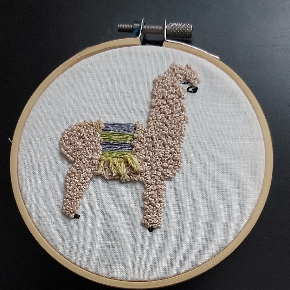 Embroidered Llama Hoop Art
